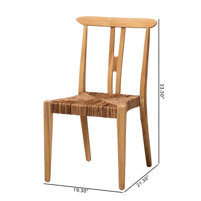 Artha Modern Bohemian Natural Brown Teak Wood And Seagrass 2-Piece Dining Chair Set, , alternate image number null
