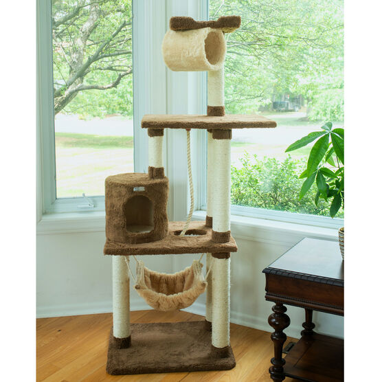 Real Wood 70" Cat Tree With Scratch Posts, Hammock, , on-hover image number null