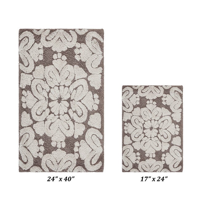 Medallion Collection 100% Cotton 2 Piece (17 inches X 24 inches | 24 inches X 40 inches) Bath Rug Set, BLUE NATURAL, hi-res image number null