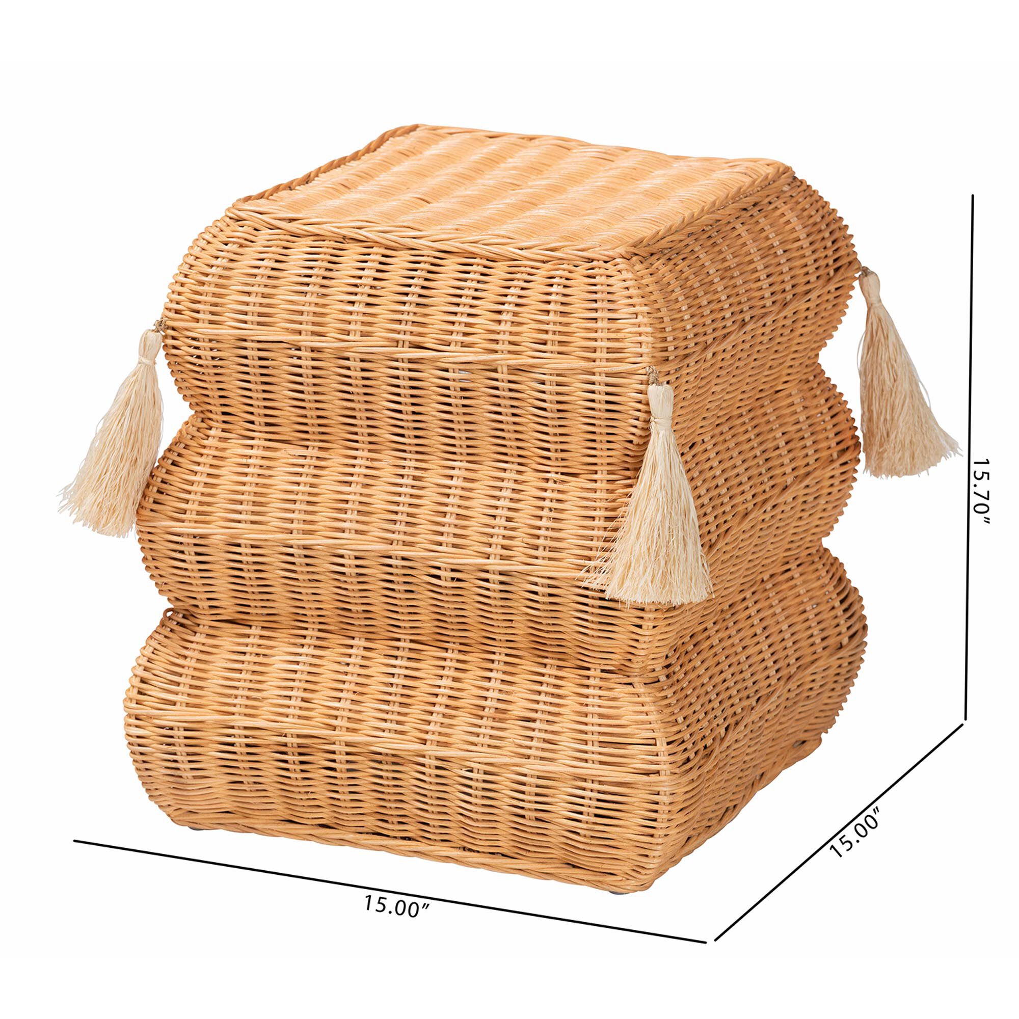 Noura Natural Rattan Footstool with Tassel Accents, HONEY, alternate image number 7
