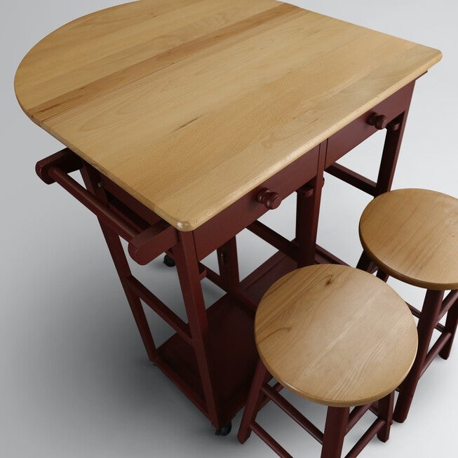 Breakfast Cart with Drop-Leaf Table-Red, , alternate image number 10