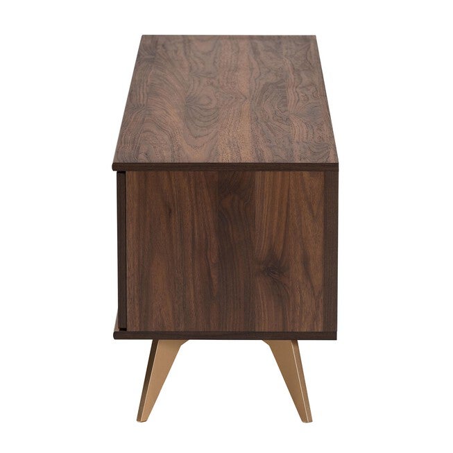 Graceland Mid-Century Modern Transitional Walnut Brown Finished Wood 2-Door TV Stand, GOLD, alternate image number null