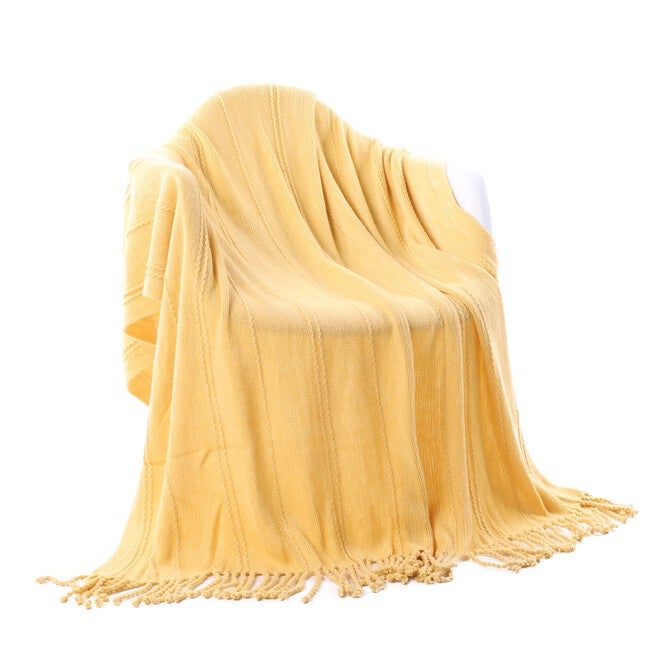 Battilo Home Cable Knit Woven Luxury Throw Blanket With Tasseled Ends, 50 inchesx60 inches, YELLOW, hi-res image number 0