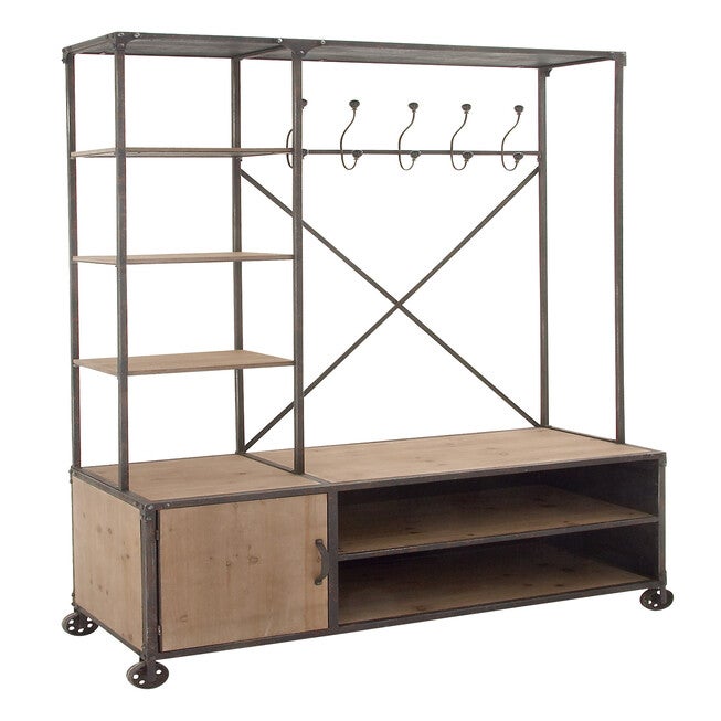 Industrial Rectangular Brown Wood and Metal Multi-Tiered Clothing Rack, 72 inchesH x 44 inchesL x 17 inchesW, , alternate image number 2