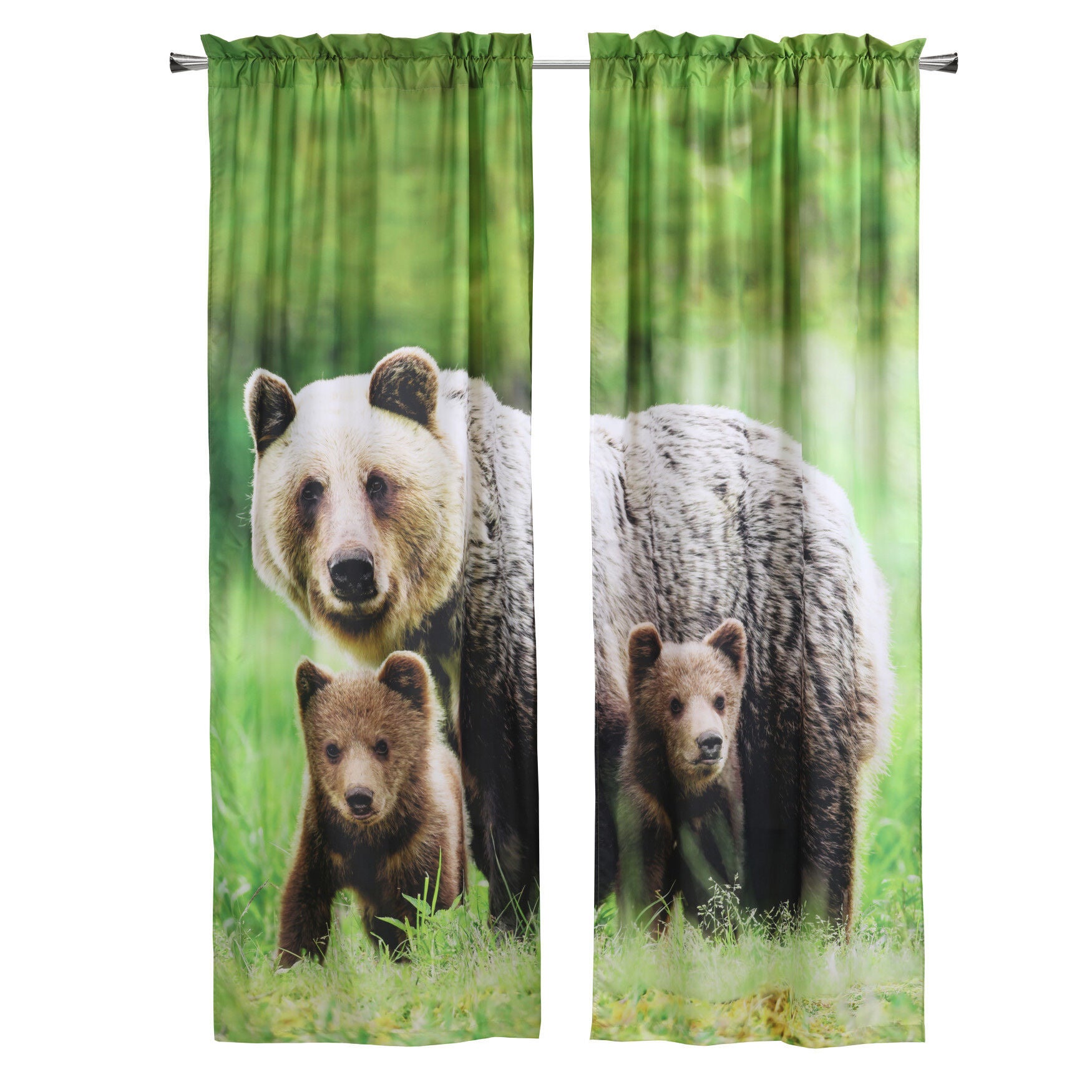 Photo Real Bears Light Filtering Pole Top Curtain Panel Pair, , on-hover image number 1