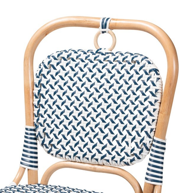 Luciana Modern French Blue And White Weaving Natural Rattan Bistro Chair, , alternate image number null