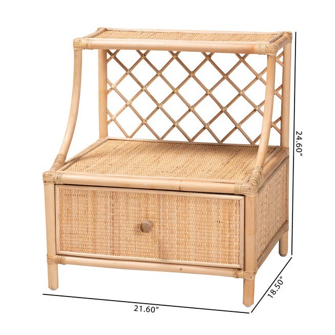 Lalo Modern Bohemian Natural Brown Rattan 1-Drawer Nightstand, , alternate image number null