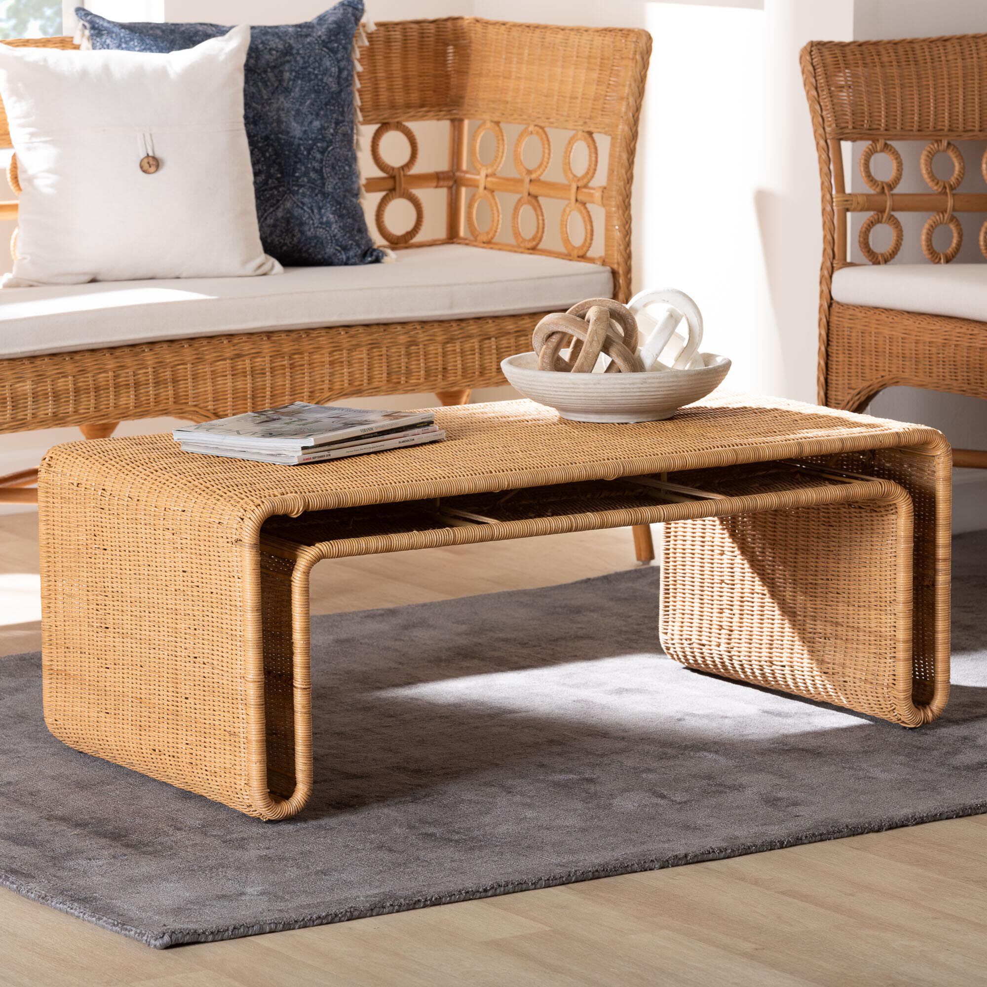 Nevada Bohemian Light Honey Rattan Coffee Table, HONEY, hi-res image number 0