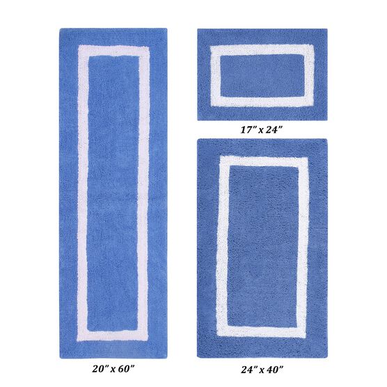 Hotel Collectionis Bath Mat Rug 3 Piece Set (17" x 24" | 24" x 40" | 20" x 60"), BLUE WHITE, hi-res image number null