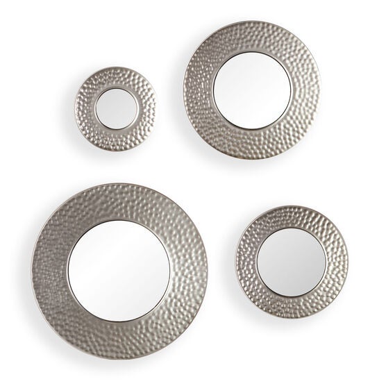 Hammered Metallic Wall Mirrors, Set of Four, SILVER, hi-res image number null