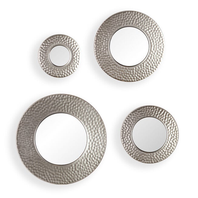 Hammered Metallic Wall Mirrors, Set of Four, SILVER, hi-res image number 0