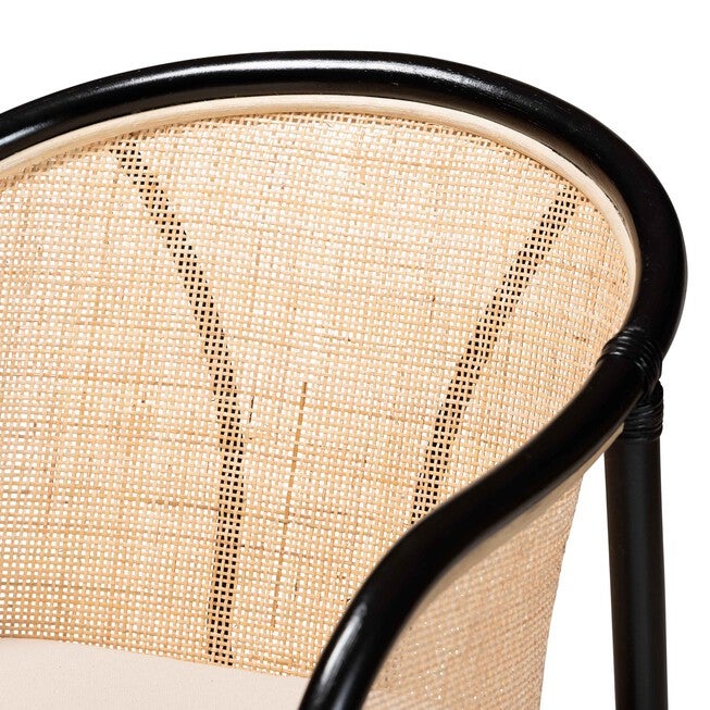Miranda Modern Bohemian Two-Tone Black And Natural Brown Rattan 2-Piece Dining Chair Set, , alternate image number null