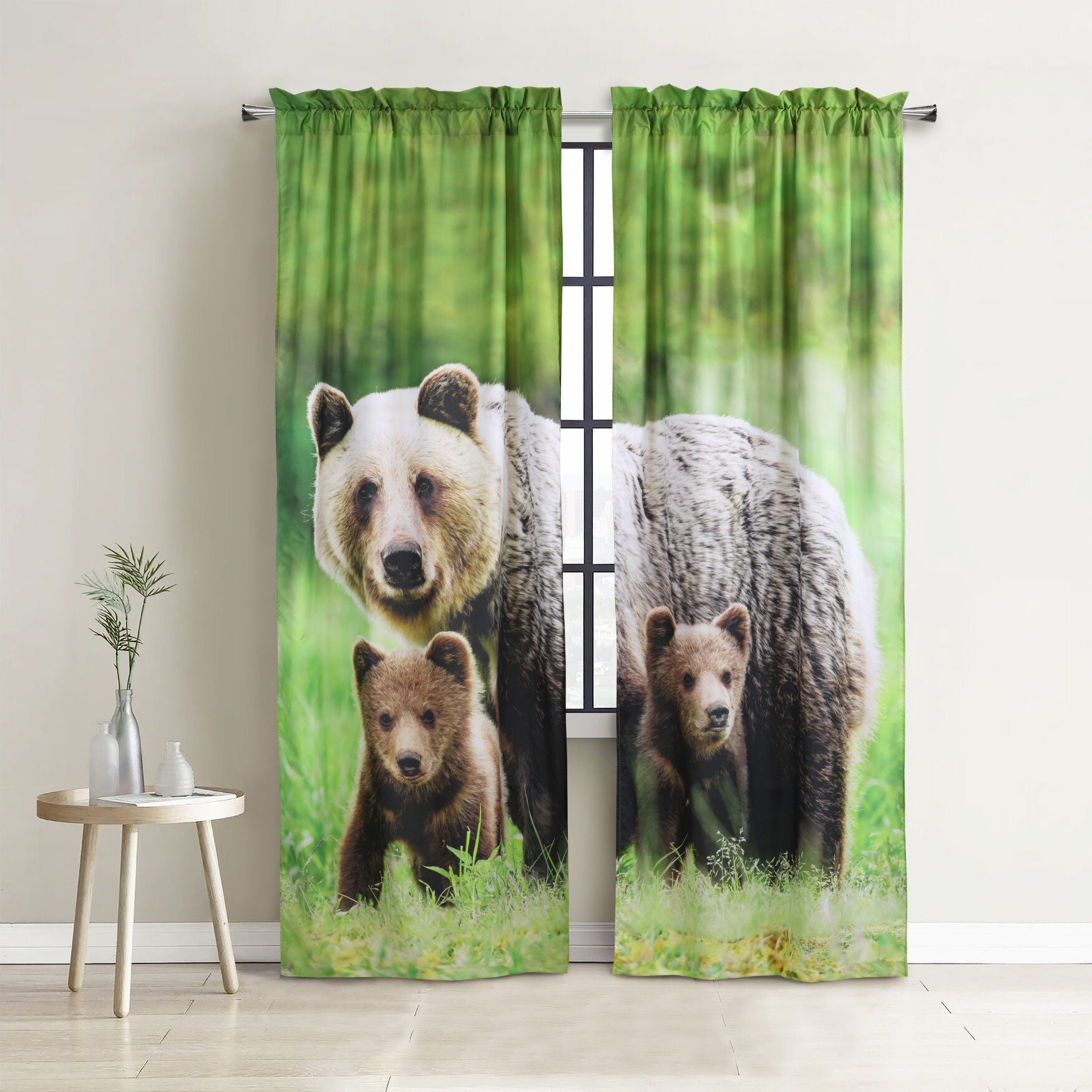 Photo Real Bears Light Filtering Pole Top Curtain Panel Pair, MULTI, hi-res image number 0