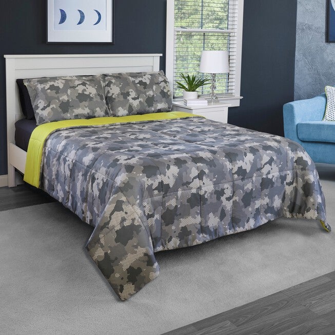 Pixel Camo Microfiber Comforter Set, GREY, hi-res image number 0