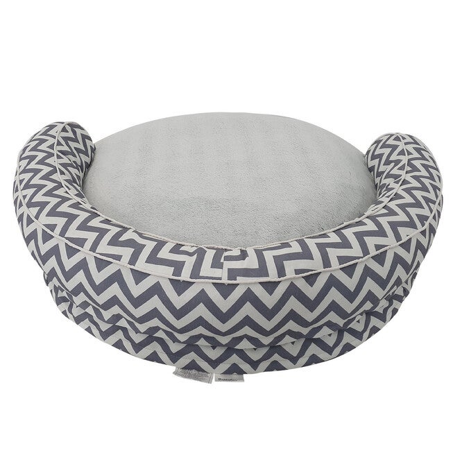 Chevron poly-cotton bolster with detachable faux fur cushion Large Size, , alternate image number 3