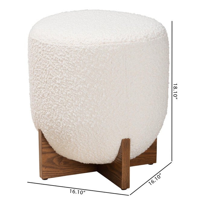 Fisk Japandi Cream Boucle Fabric And Walnut Brown Finished Wood Ottoman Footstool, , alternate image number null