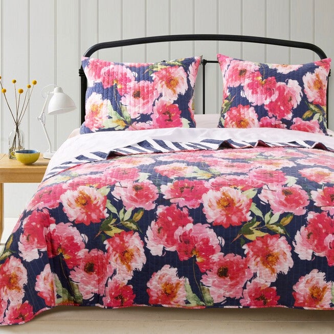 Peony Posy Navy Quilt Set , NAVY, hi-res image number 0