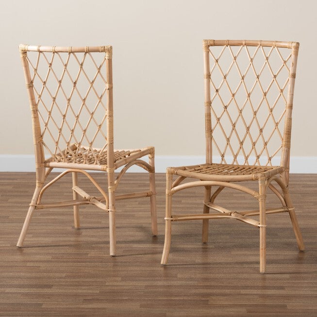 Doria Modern Bohemian Natural Brown Rattan 2-Piece Dining Chair Set, , alternate image number 7