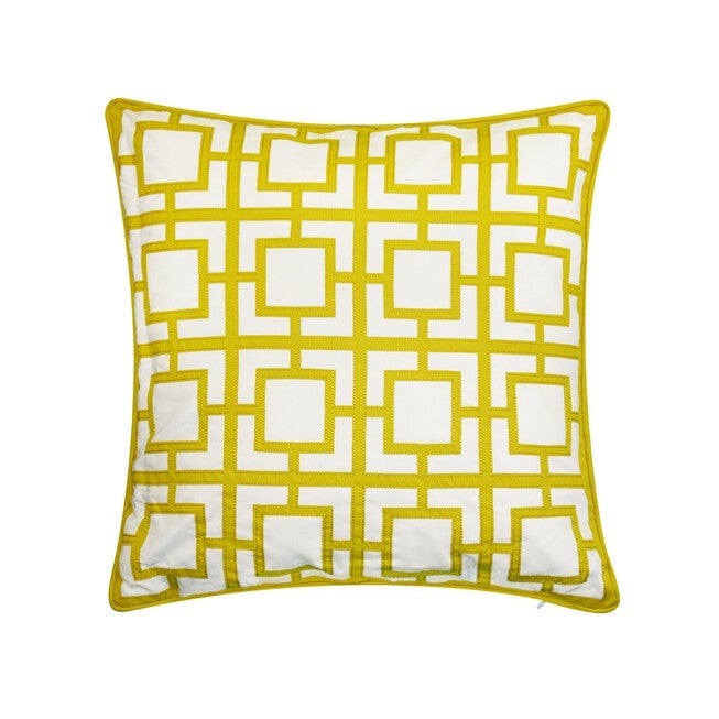 Modern Links Applique 20X20 Indoor Outdoor Decorative Pillow, BRIGHT YELLOW, hi-res image number 0