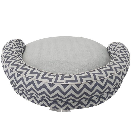 Chevron poly-cotton bolster with detachable faux fur cushion, Small Size, , alternate image number null