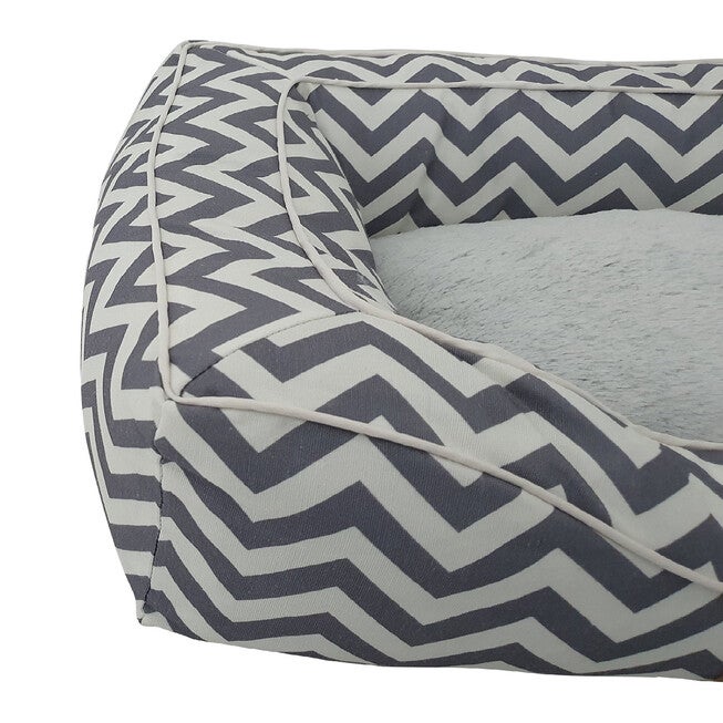 Chevron poly-cotton bolster with detachable faux fur cushion, Small Size, , alternate image number null