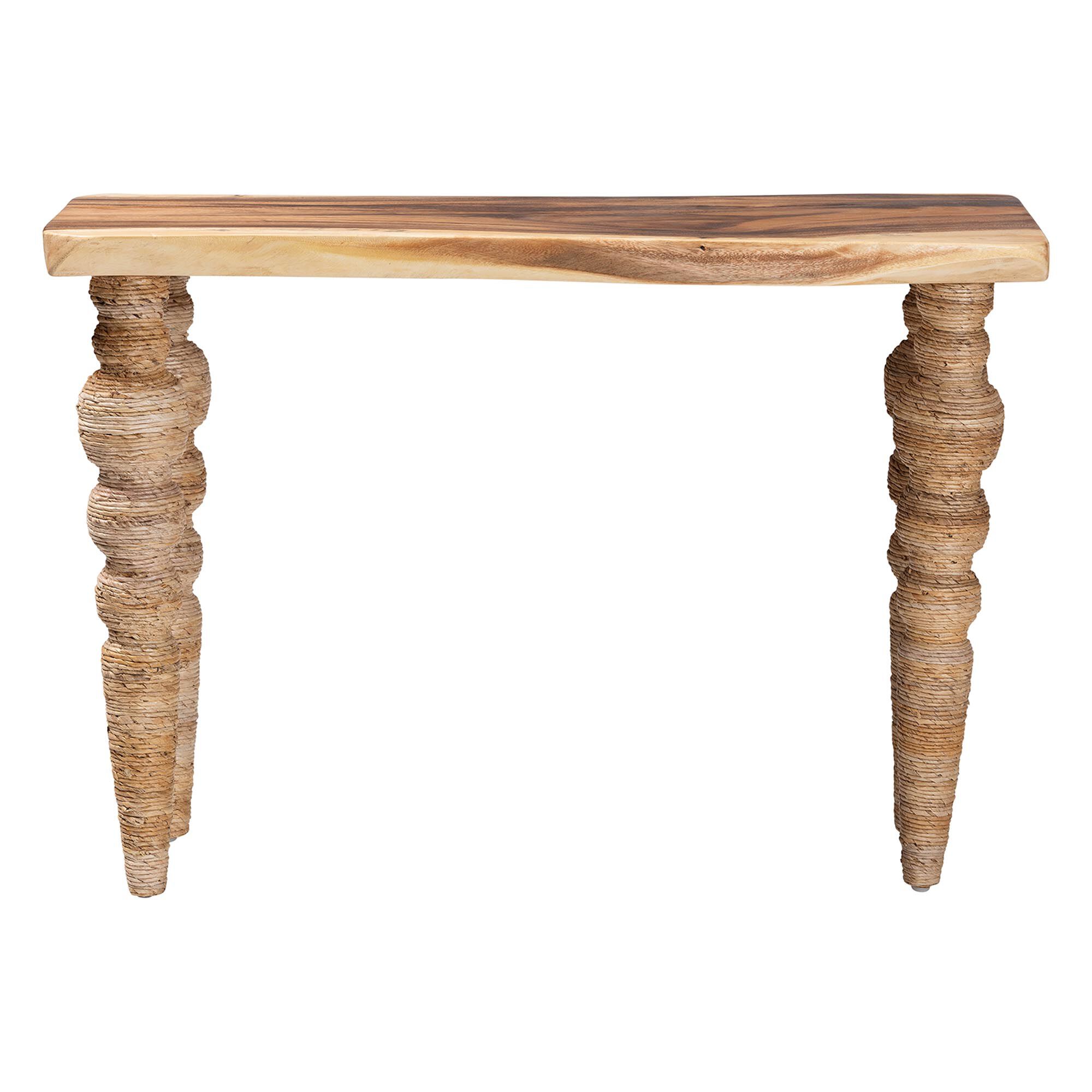 Nasnan Teak Wood Console Table with Seagrass and Bobbin Legs, BROWN, alternate image number 4