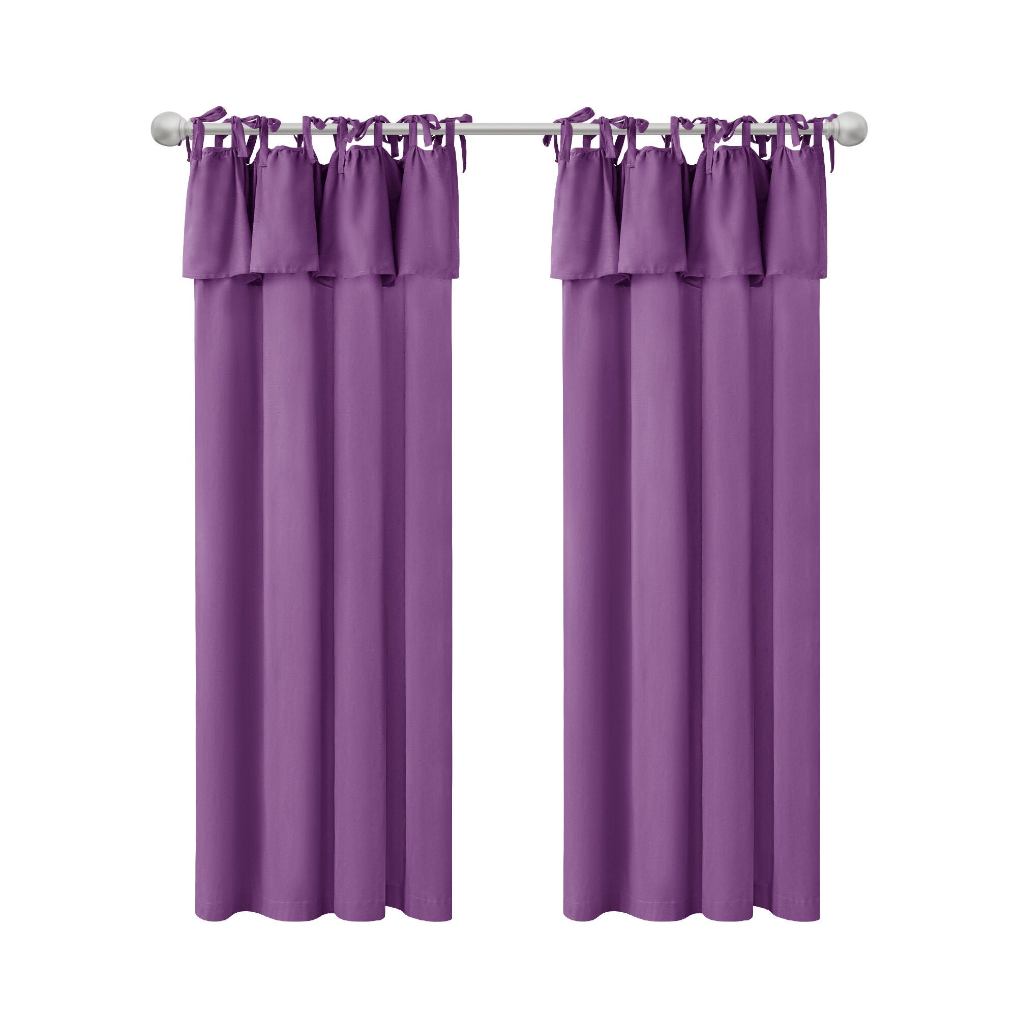 Recycled Cotton Blend Ruffle Tie Top Curtain Pair, PURPLE, alternate image number 6