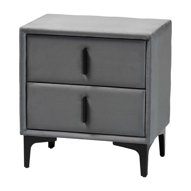 Etienne Modern Slate Grey Velvet 2-Drawer Nightstand, SLATE, alternate image number null