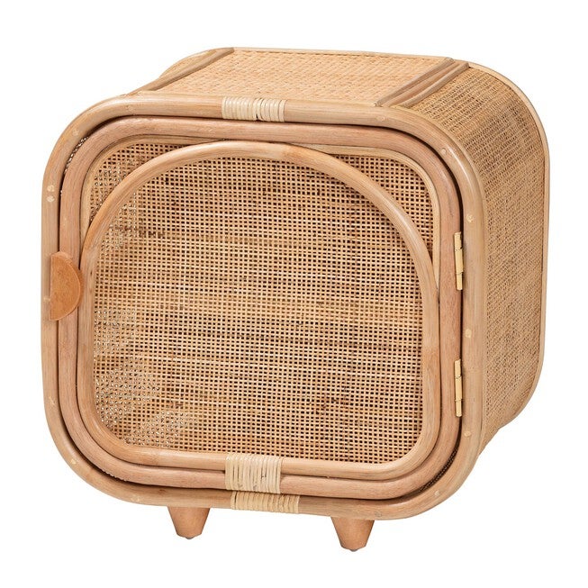 Keita Bohemian Natural Rattan And Mahogany Wood Nightstand, NATURAL, hi-res image number null