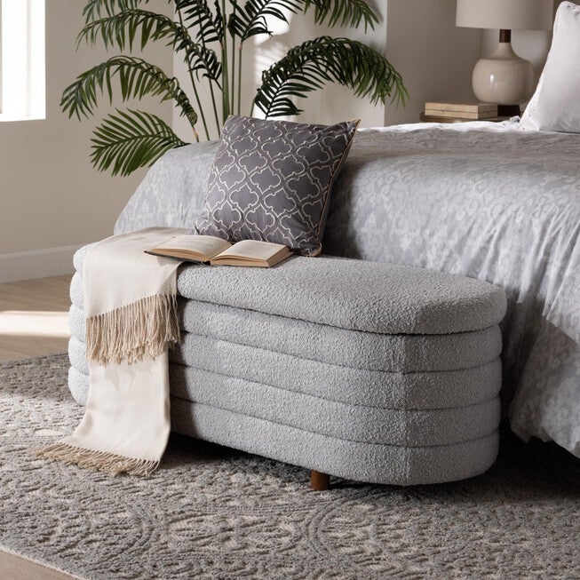 Betiana Modern Japandi Cream Boucle Fabric And Walnut Brown Finished Wood Storage Bench, , alternate image number null