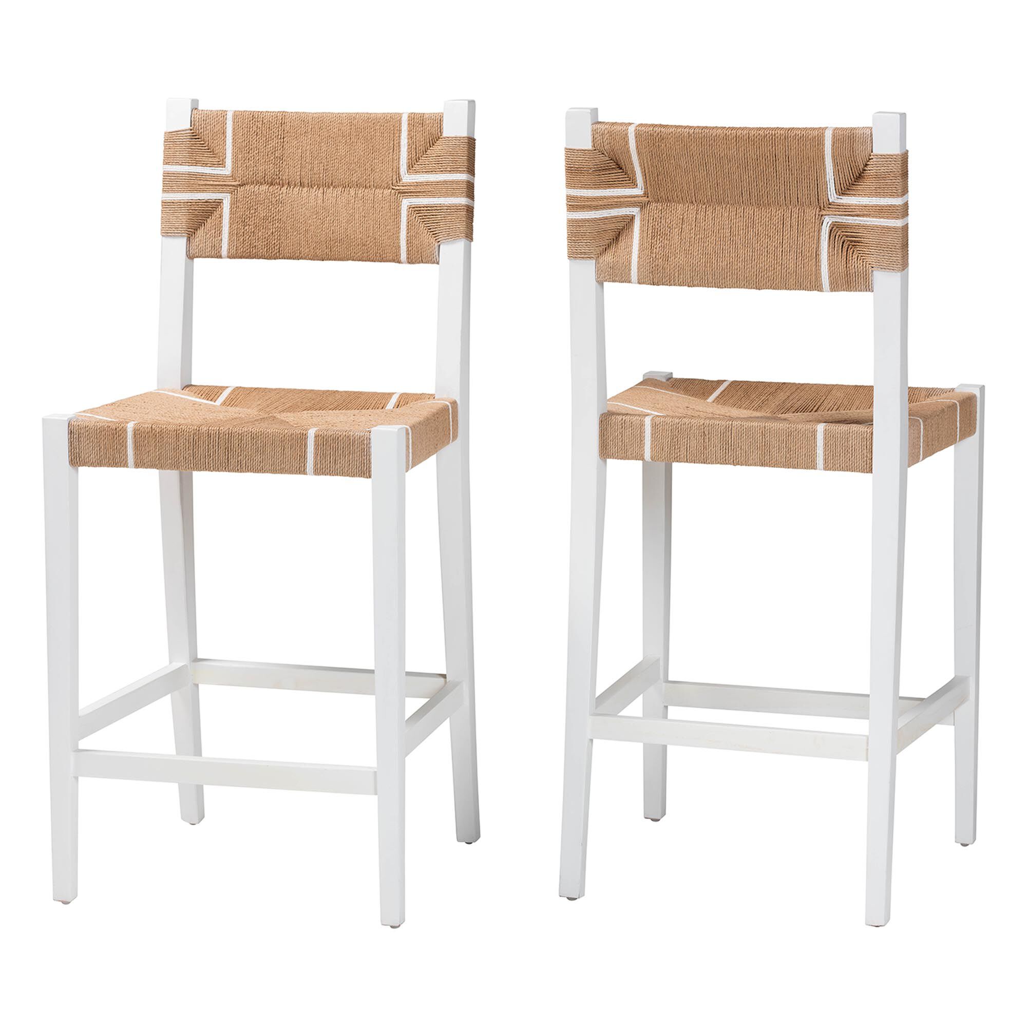 Talli Bohemian Paper Loom and White Mahogany Wood 2-Piece Bar Stool Set, BROWN, alternate image number 1