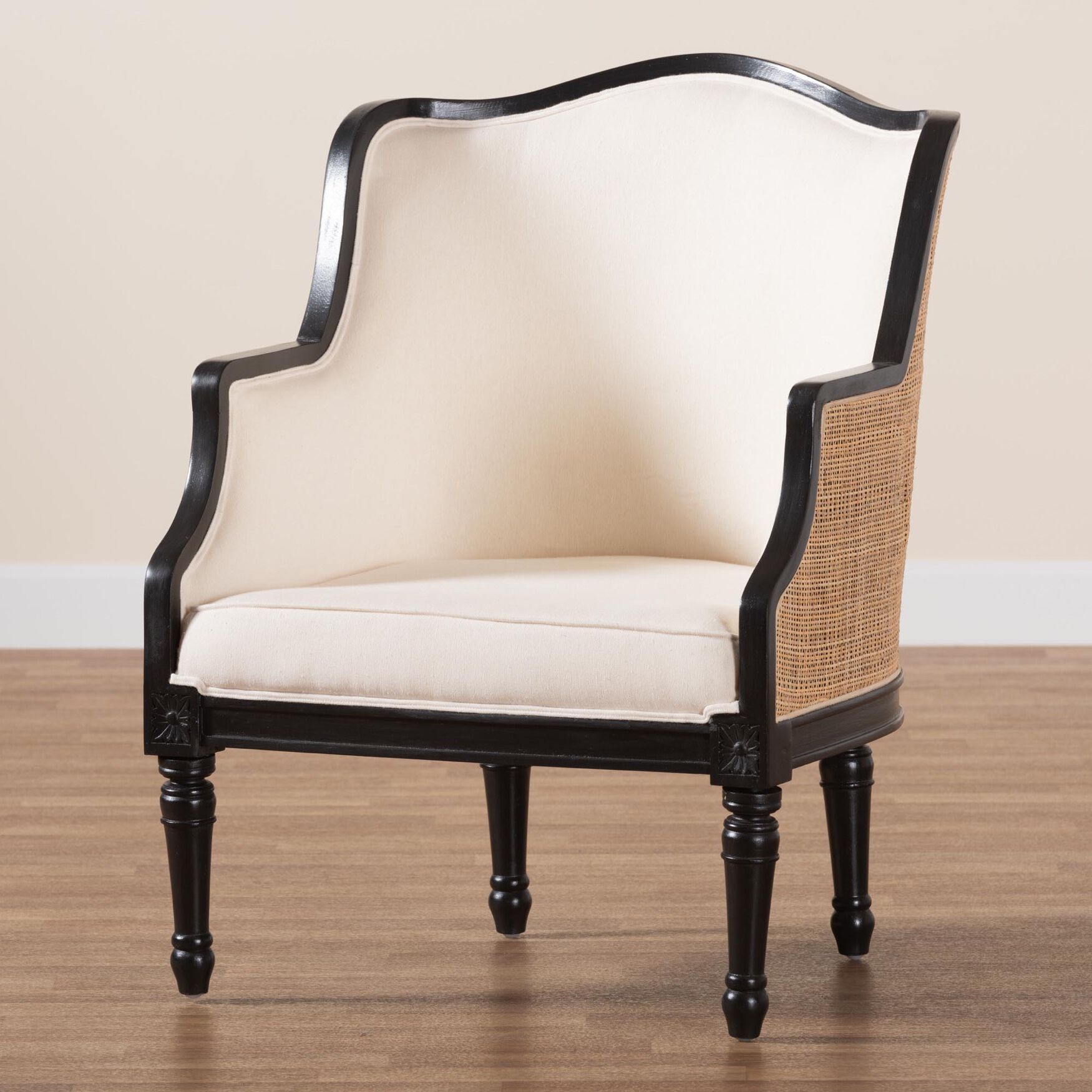 Elizette Traditional French Beige Fabric And Black Finished Wood Accent Chair, , alternate image number 15