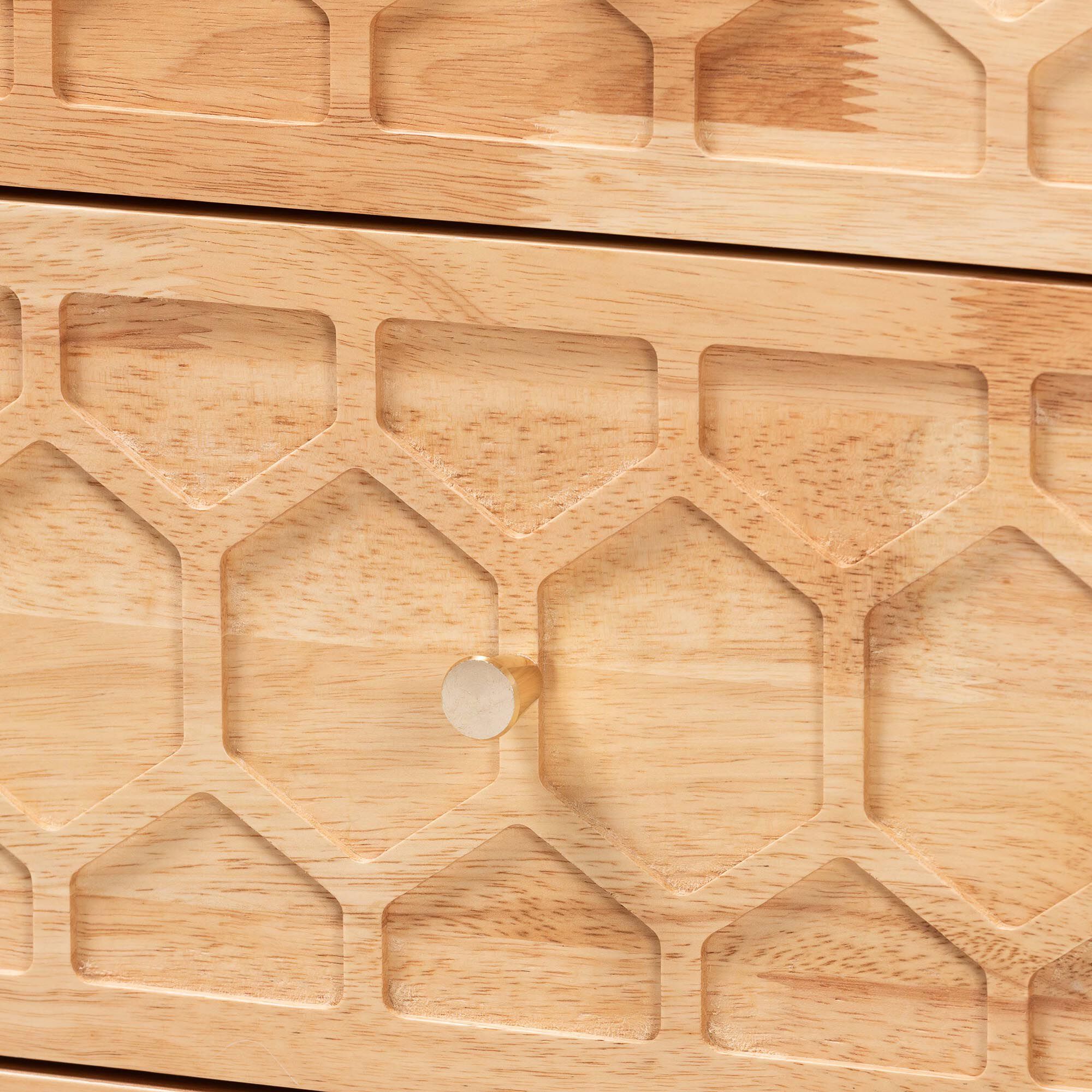 Hosea Japandi Carved Honeycomb Natural 2-Drawer Nightstand, NATURAL, alternate image number 5