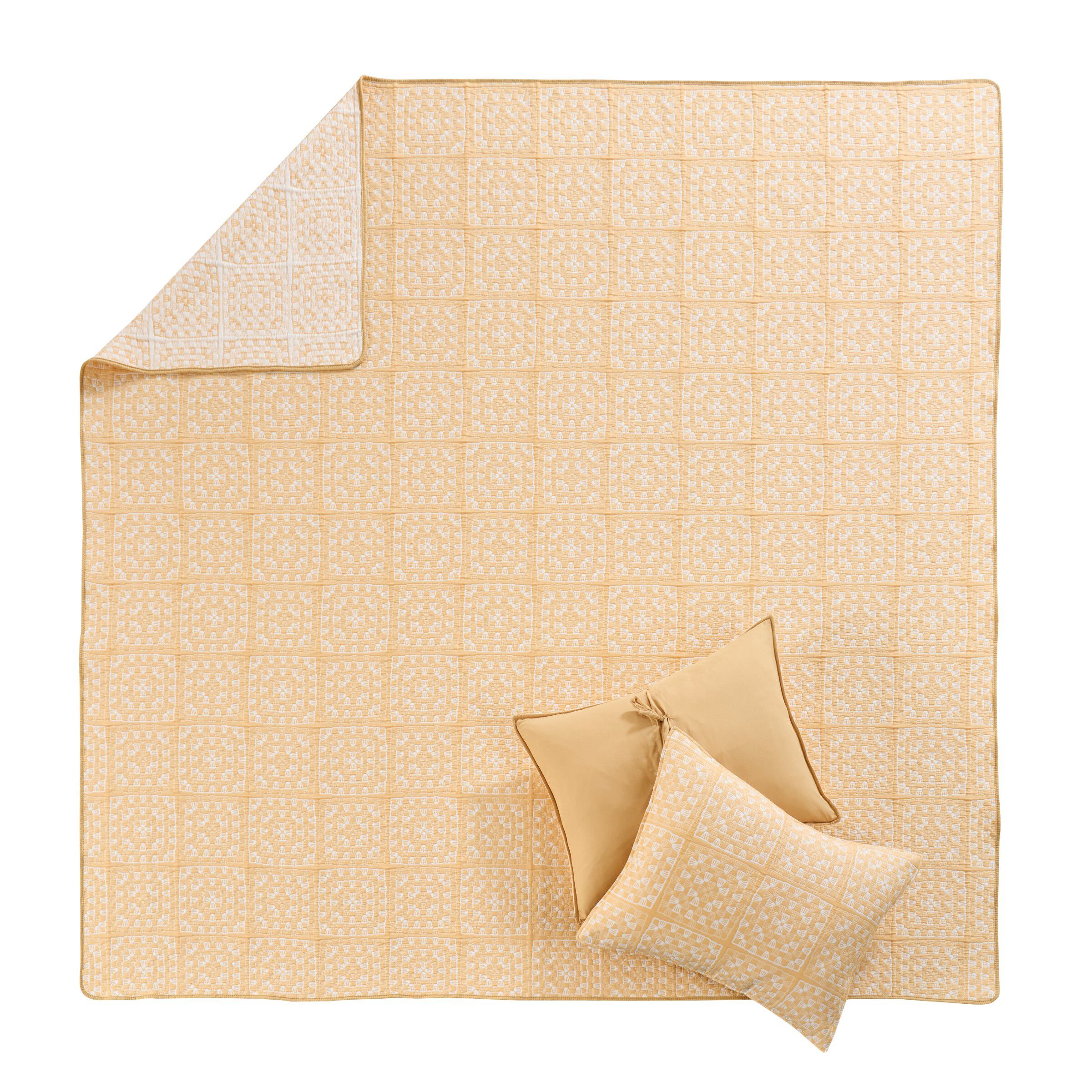 Granny Squares Vintage Retro Crochet-Inspired Reversible Coverlet Set, GOLD, alternate image number 2