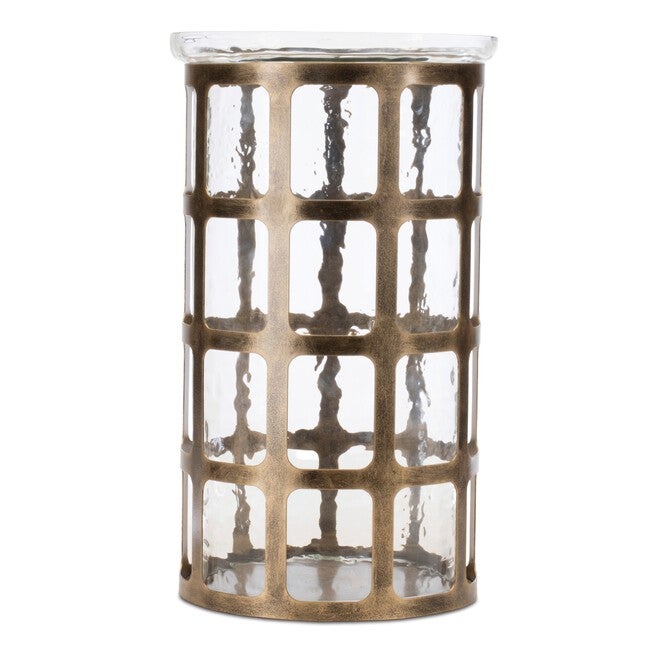 Wavy Glass Candle Holder with Distressed Metal Frame 12.25 inchesH, GOLD, hi-res image number null