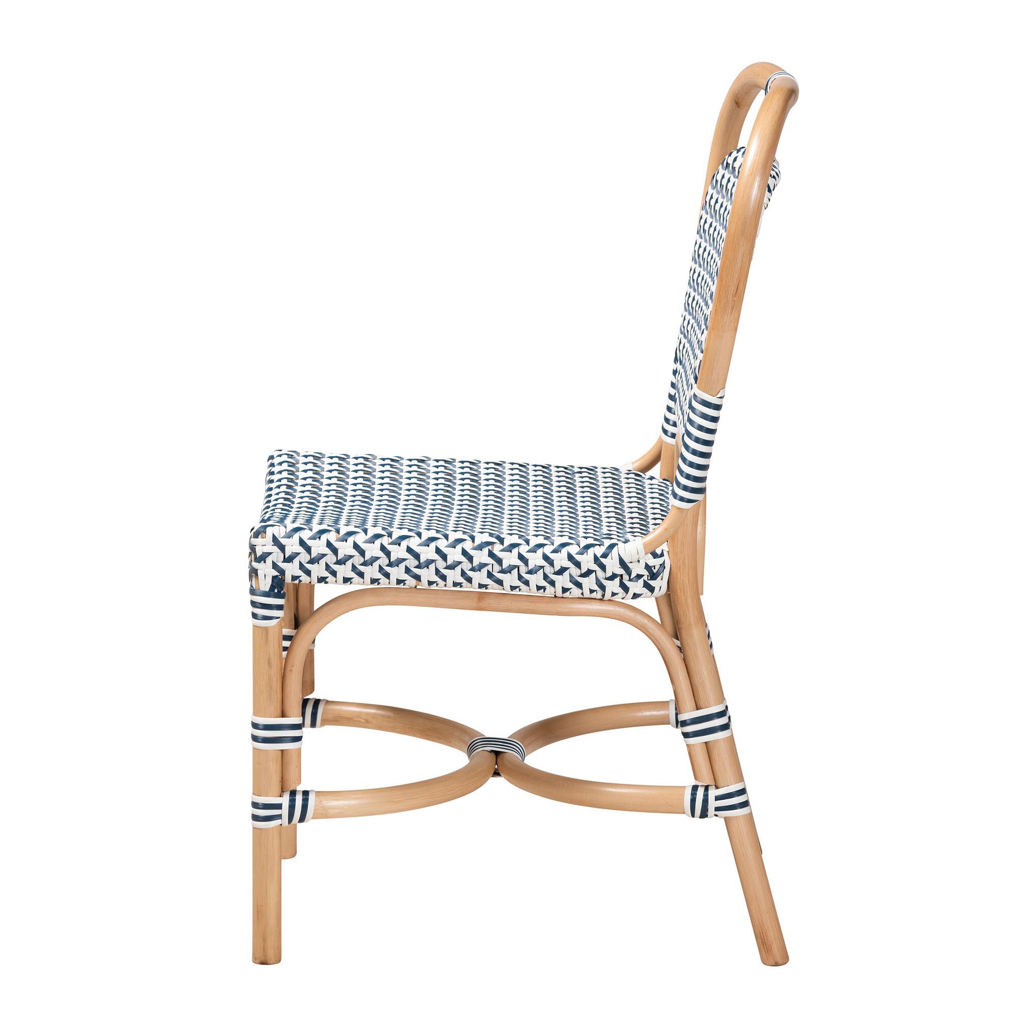 Luciana Modern French Blue and White Weaving Natural Rattan Bistro Chair, BLUE, alternate image number 4