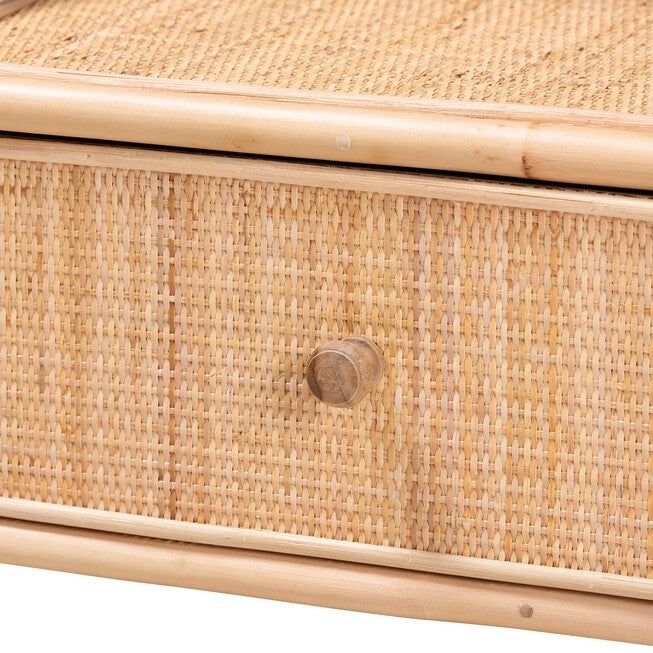 Lalo Modern Bohemian Natural Brown Rattan 1-Drawer Nightstand, , alternate image number null
