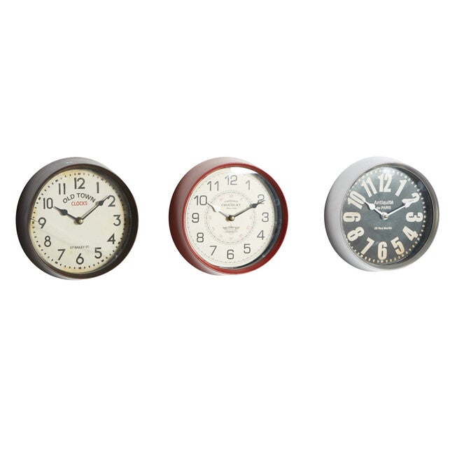 Set Of 3 Multi Colored Metal Wall Clock, MULTI, hi-res image number 0