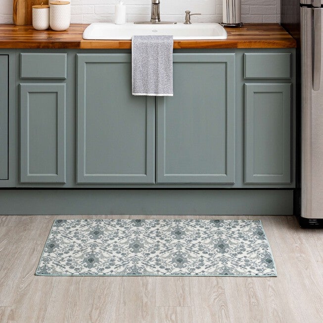 Damask Tile Navy Kitchen Rug, , alternate image number null