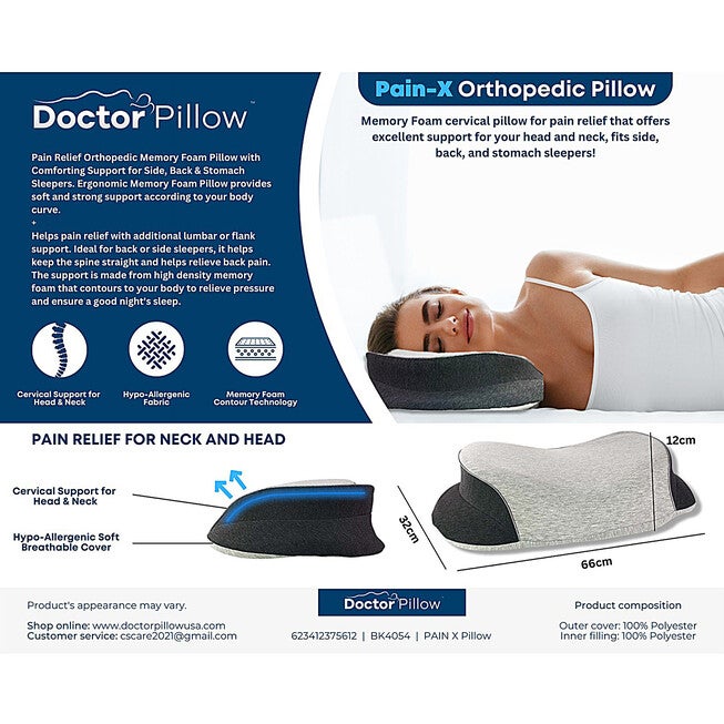 PainX Orthopedic Pillow, BLACK, alternate image number 6