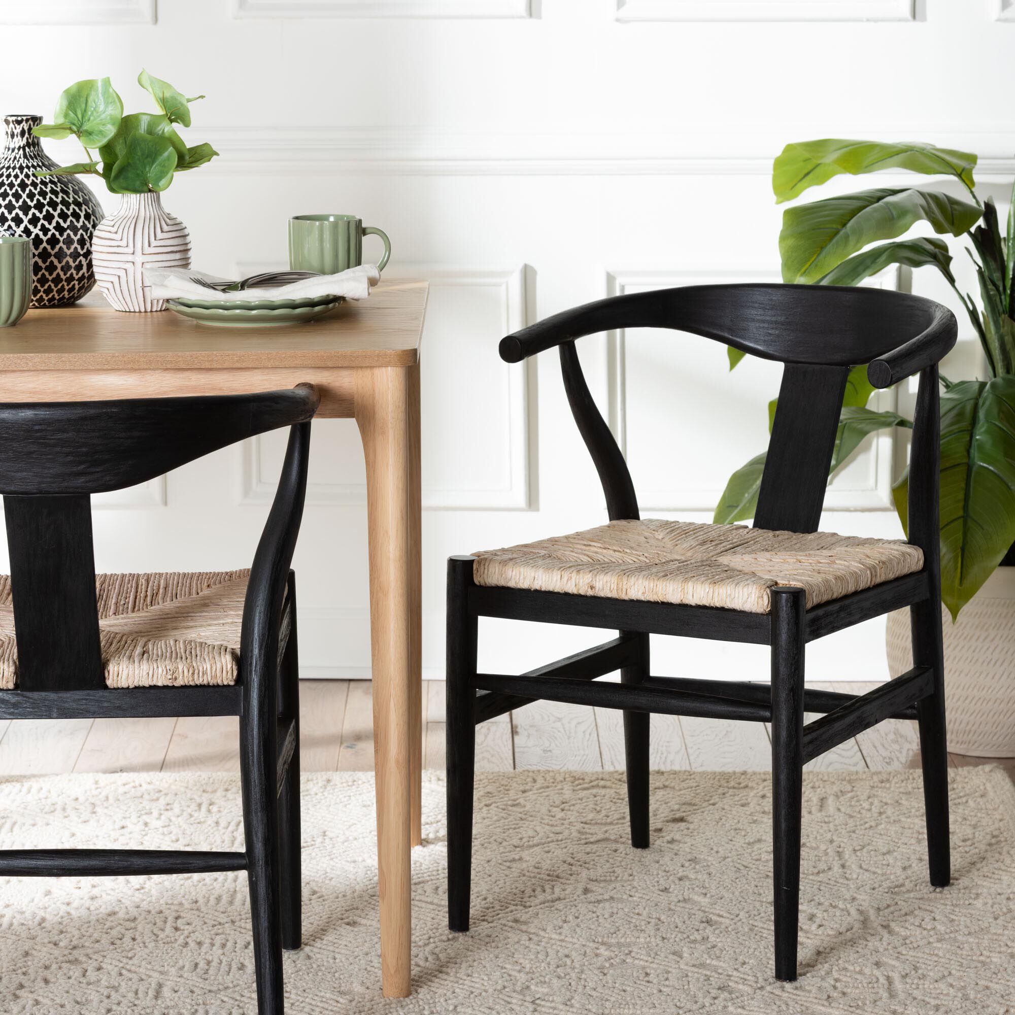 Fika Wishbone Dining Chair with Handwoven Seagrass Seat, BLACK, hi-res image number 0
