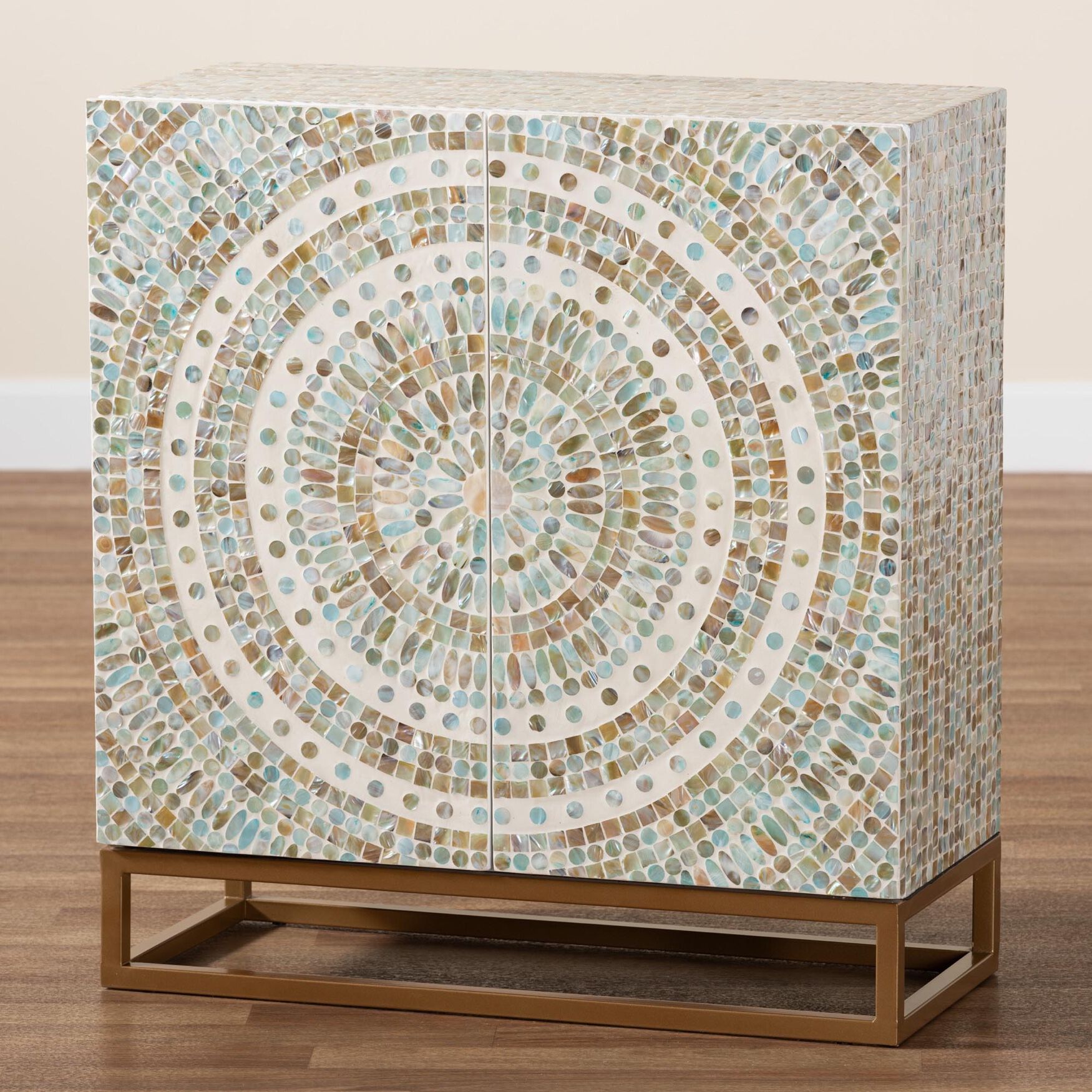 Quintus Modern Bohemian Multicolor Mother of Pearl and Gold Metal Storage Cabinet, , alternate image number 14