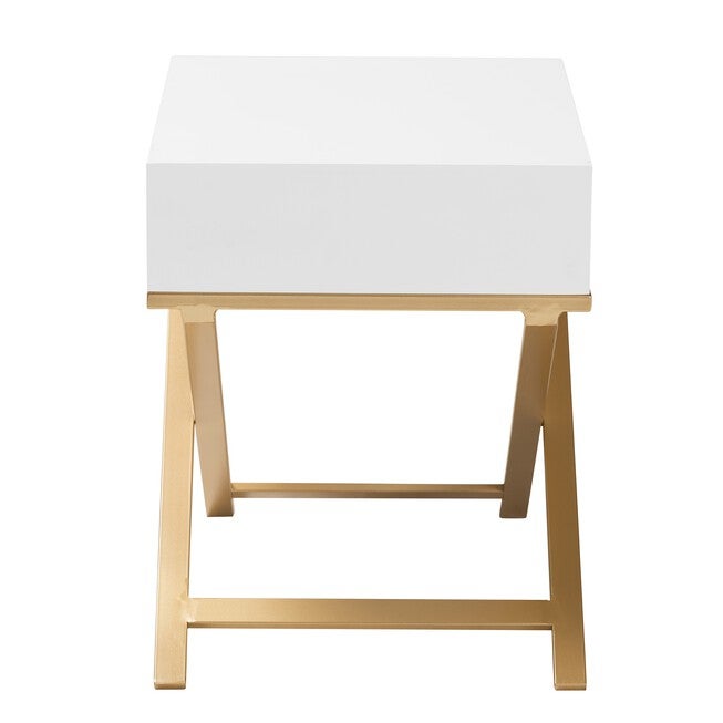 Lilibet Modern Glam And Luxe Black Finished Wood And Gold Metal 1-Drawer End Table, , alternate image number null