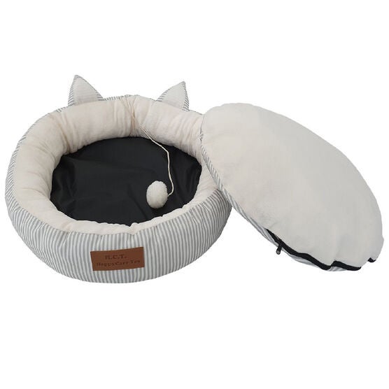 Stripe Printing poly-cotton cozy round cat bed , 18 inch, , alternate image number null