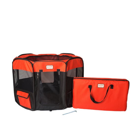 Portable Pet Dog Kitten Playpen In Black And Red Combo, BLACK RED, hi-res image number null