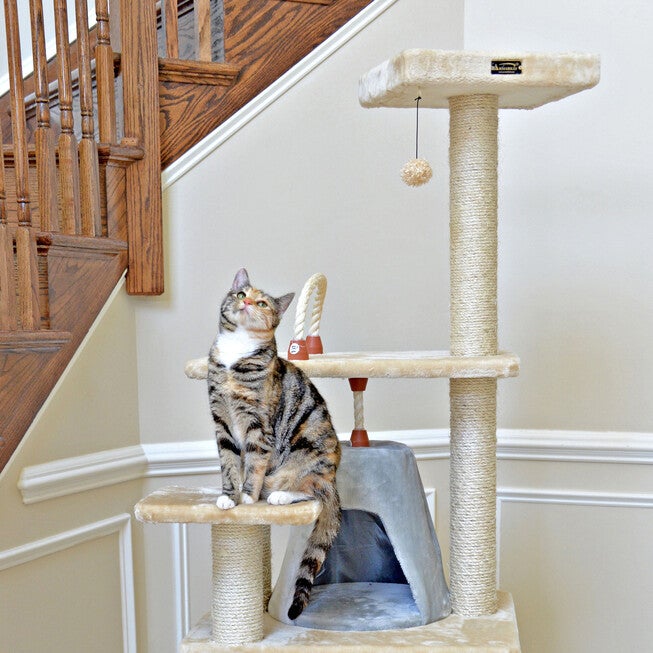 65 inches Real Wood Cat Tree With Sisal Rope, Hammock, Playhouse, , alternate image number 3