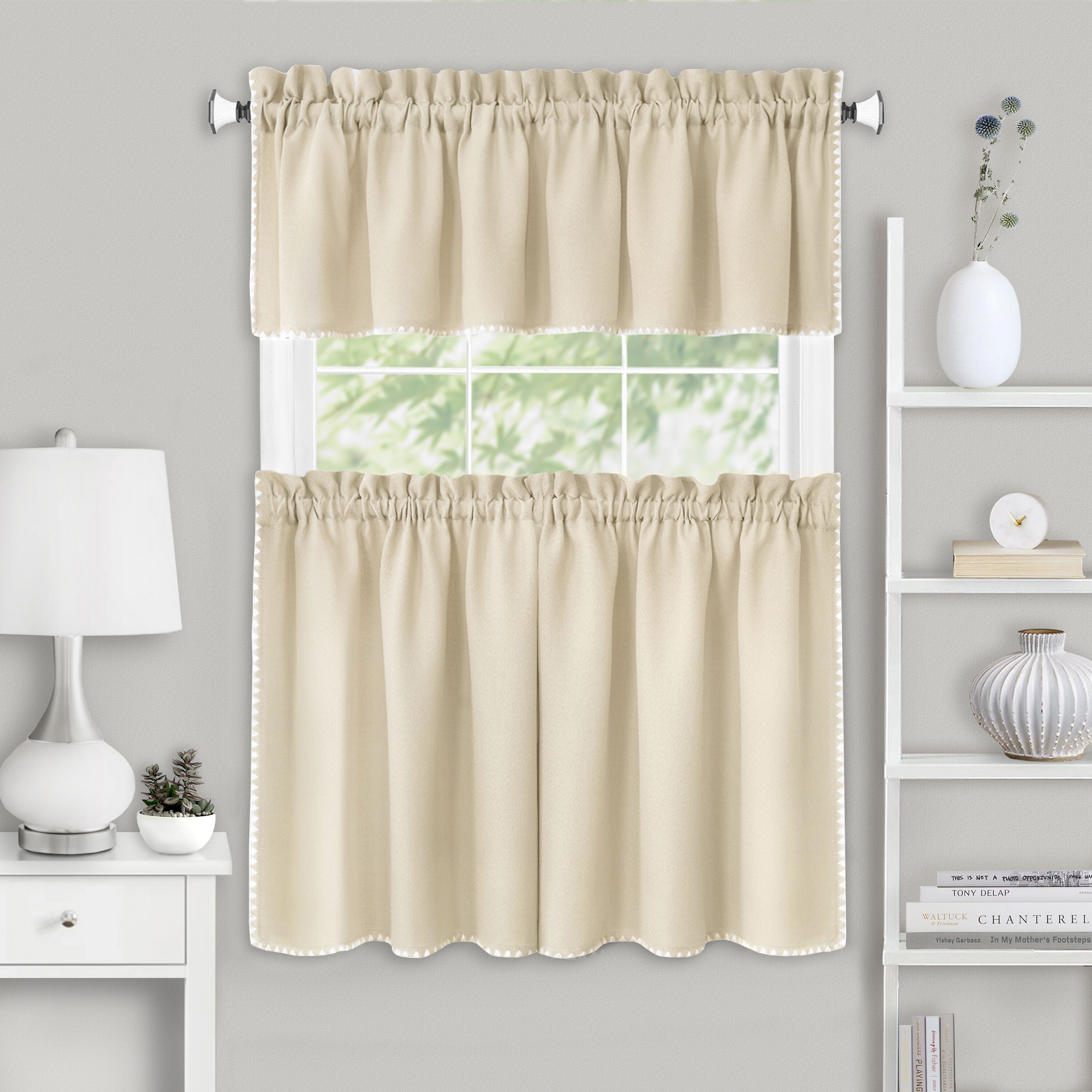 Kendal Tier and Valance Window Curtain Set, TAN, hi-res image number 0