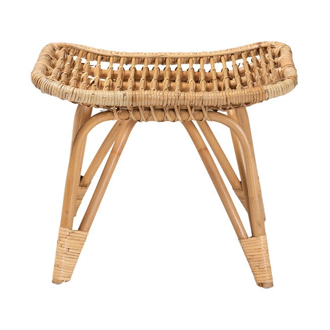 Earvin Modern Bohemian Natural Brown Rattan Footstool, , on-hover image number 1