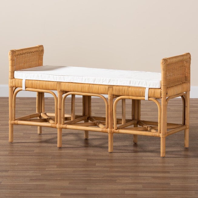 Nairi Modern Bohemian Natural Brown Rattan Bench, , alternate image number 6