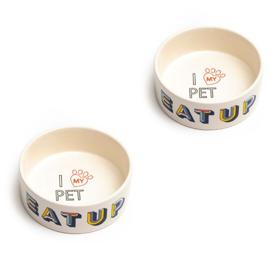 Set Of Two Retro Small Pet Dog Cat Bowls, ASSORTED, hi-res image number null
